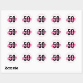 Sticker Rond Rose 50 et Fabulous Aquarelle Anniversaire (Feuille)