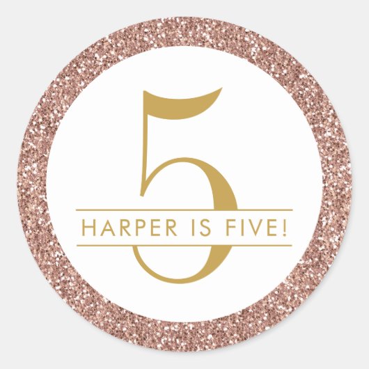 Sticker Rond Rose 5e anniversaire Rose Gold Parties scintillant (Devant)