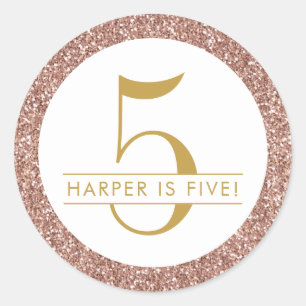 Sticker Rond Rose 5e anniversaire Rose Gold Parties scintillant