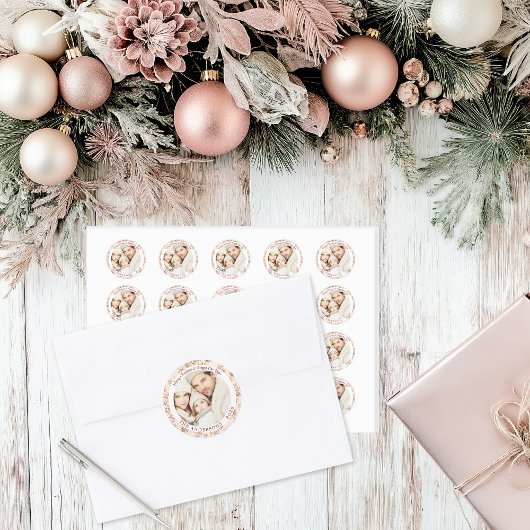 Sticker Rond Rose Ancien Floral Personnalisable Plat