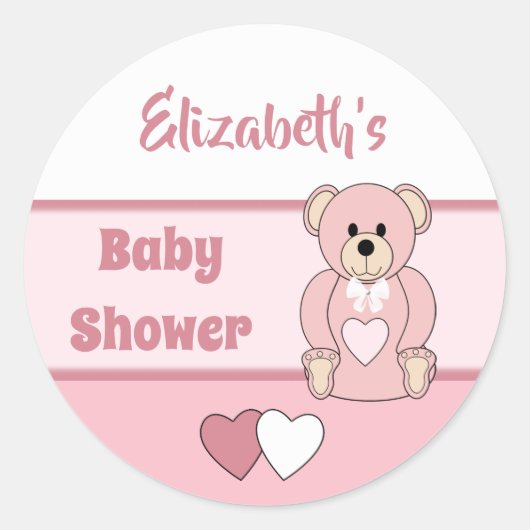 Sticker Rond Rose avec le coeur ours en peluche et nom (Devant)