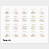 Sticker rond rose Baby shower floral fille classiq (Feuille)
