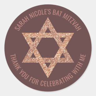 Sticker Rond Rose bat mitzvah Gold Star De David Merci