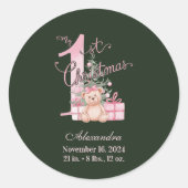 Sticker Rond Rose Bébé Vert Premier Noël (Devant)