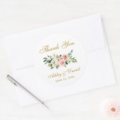Sticker Rond Rose Blanc Blanc Or Floral Mariage Merci L (Enveloppe)