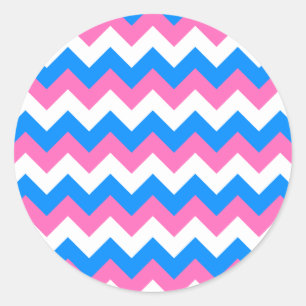 Sticker Rond Rose Blanc et Bleu Zigzag