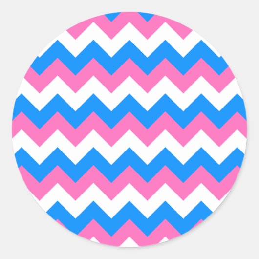 Sticker Rond Rose Blanc et Bleu Zigzag (Devant)