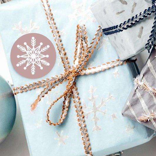 Sticker Rond Rose blanc Snowflakes rose