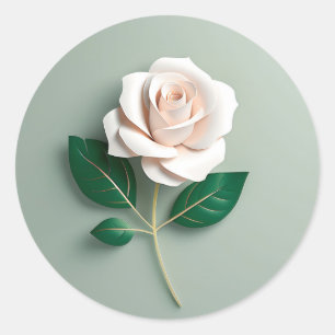 Sticker Rond Rose blanche minimaliste sur vert