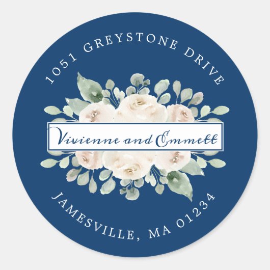 Sticker Rond Rose blanche sur l'étiquette d'adresse de retour F (Devant)