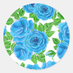 Sticker Rond Rose bleu aquarelle motif transparent