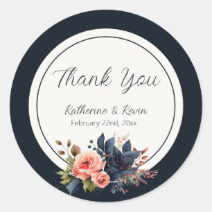 Sticker Rond Rose bleu bleu Dusty Floral Mariage