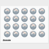 Sticker Rond Rose bleu et quartz Floral Mariage (Feuille)