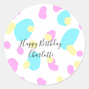Sticker Rond Rose bleu jaunejoyeux anniversaire enfants formes