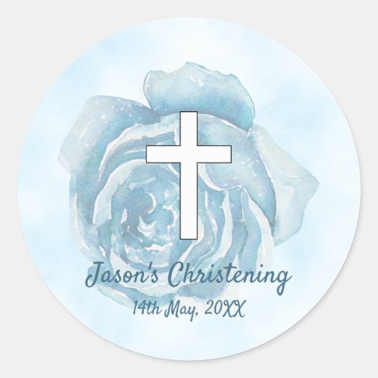 Sticker Rond Rose bleu scintillant garçon Christening (Devant)