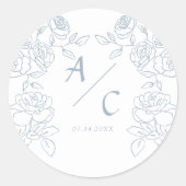 Sticker Rond Rose Bleue Poussiéreuse Monogramme Floral de Maria (Devant)