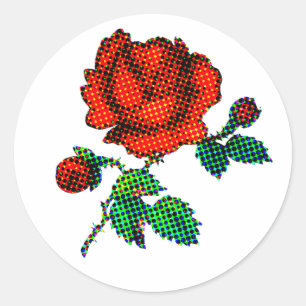 Sticker Rond Rose Bloom Demi-teinte Beaux-arts