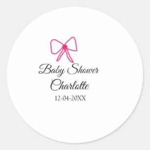 STICKER ROND ROSE BOW SIMPLE BABY SHOWER AJOUTER LE NOM DATE MI