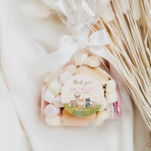 Sticker Rond Rose Brown fille Aquarelle Bois Animaux