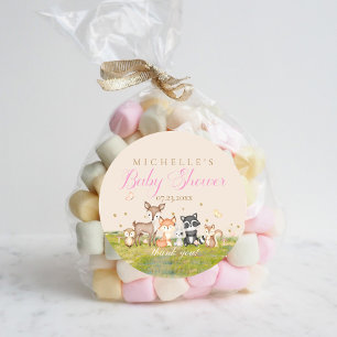 Sticker Rond Rose Brown fille Aquarelle Bois Animaux