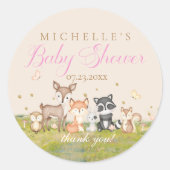 Sticker Rond Rose Brown fille Aquarelle Bois Animaux (Devant)