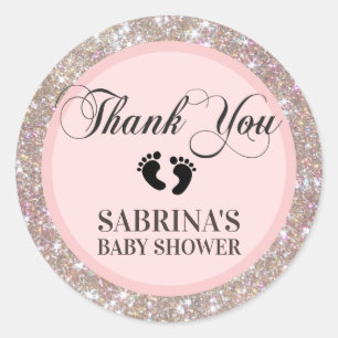 Sticker Rond Rose, brun, baby shower de parties scintillantes -