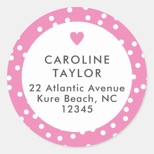 Sticker Rond Rose Bulle Coeur & Points Mignon Adresse Fille (Devant)