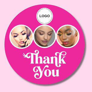 Sticker Rond Rose Chaud 3 Photo Lash Tech Logo Merci