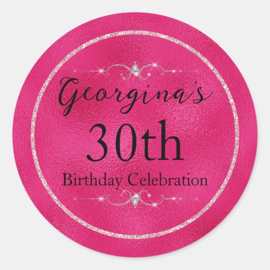 Sticker Rond Rose chaud glamour et Parties scintillant et diama (Devant)