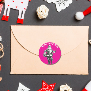 Sticker Rond Rose chaud Père Noël vintage