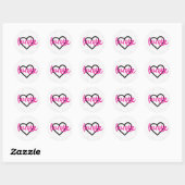 Sticker Rond Rose chaud sur coeur de crosse blanche (Feuille)