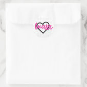 Sticker Rond Rose chaud sur coeur de crosse blanche (Sac)