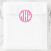 Sticker Rond Rose Chaud Wht 3 Initiale Monogramme Cercle Point  (Sac)