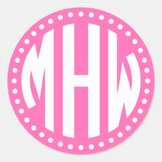 Sticker Rond Rose Chaud Wht 3 Initiale Monogramme Cercle Point  (Devant)