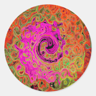 Sticker Rond Rose Chaude Abstraite Rétro Liquide Tourbillon