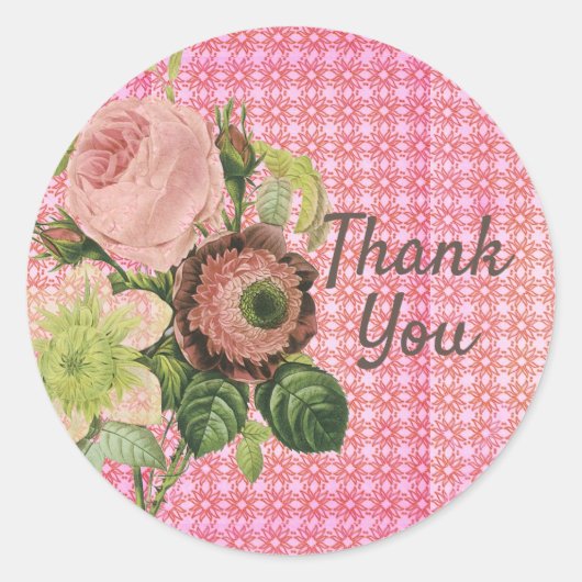 Sticker Rond Rose chic Shabby Merci (Devant)