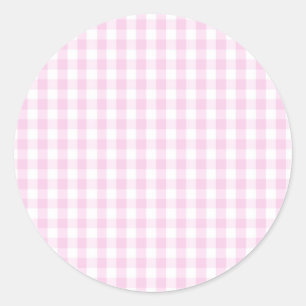 Sticker Rond rose clair et blanc en vichy motif preppy girly