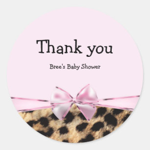 Sticker Rond Rose Clair & Nœud Papillon Imprimé Léopard Chic Im