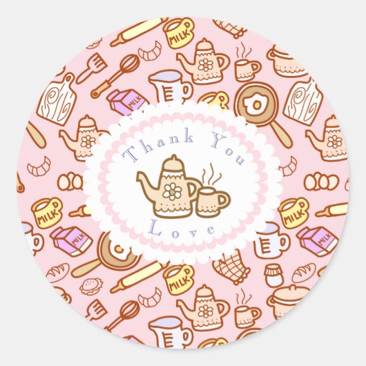 Sticker rond rose classique de cuisine mignonne (Devant)
