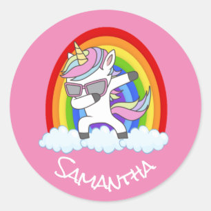 Sticker rond rose classique de la soirée Unicorn g