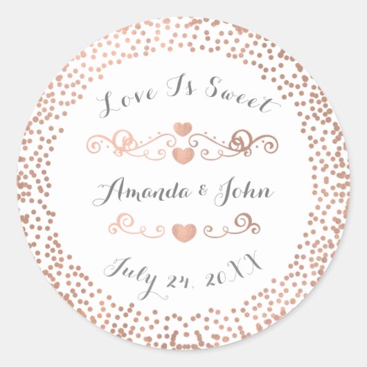 Sticker Rond Rose Confetti blanc Enregistrer la date L'amour es (Devant)