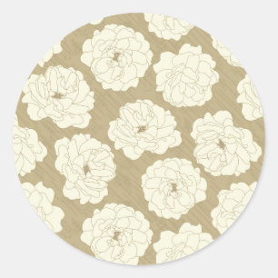 Sticker Rond Rose crème sur Beige d'or - motif sans couture.