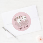 Sticker Rond Rose Cute Kitten Bunny Animal Friends Enfants Nom (Enveloppe)