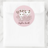 Sticker Rond Rose Cute Kitten Bunny Animal Friends Enfants Nom (Sac)