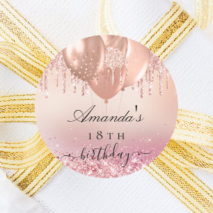 Sticker Rond Rose d'anniversaire or rousse rose parties scintil