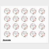 Sticker Rond Rose d'aquarelle rose Christening personnalisé (Feuille)