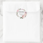 Sticker Rond Rose d'aquarelle rose Christening personnalisé (Sac)