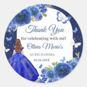 Sticker Rond Rose d'argent bleu Quinceanera Anniversaire (Devant)