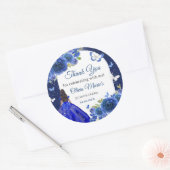 Sticker Rond Rose d'argent bleu Quinceanera Anniversaire (Enveloppe)