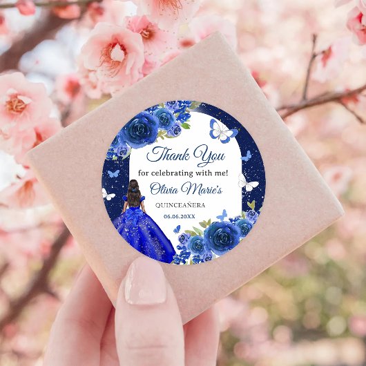Sticker Rond Rose d'argent bleu Quinceanera Anniversaire